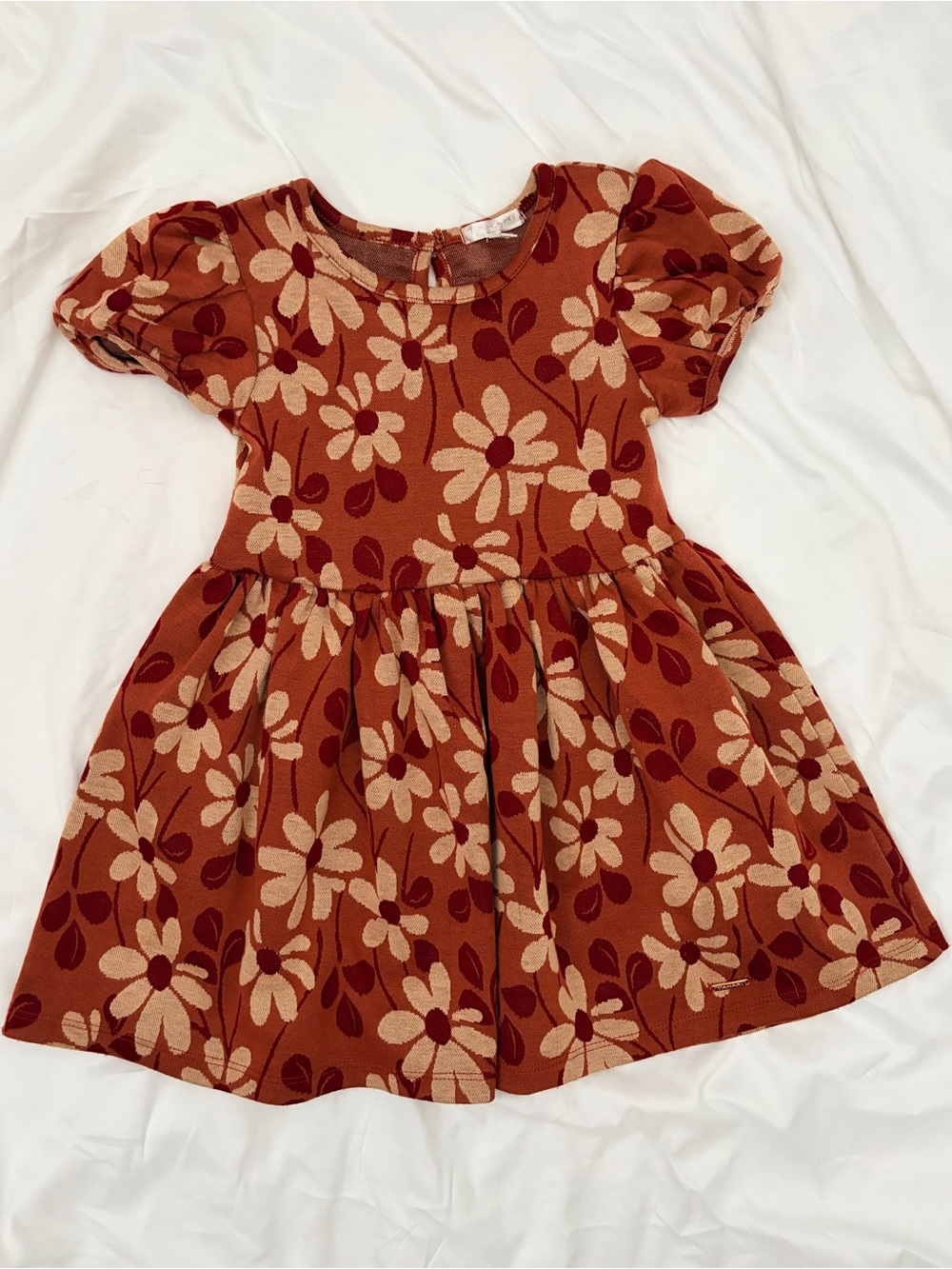Tahari Rust Floral Knit Dress with Cream & Deep Red Flowers